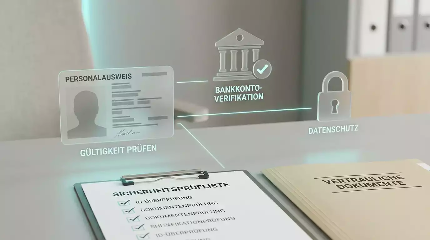 Ruhige Darstellung von Zahlungskonto, Identitätsprüfung und Datenschutzprüfung